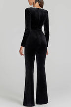Diamond Velvet Square Collar Flared Jumpsuit