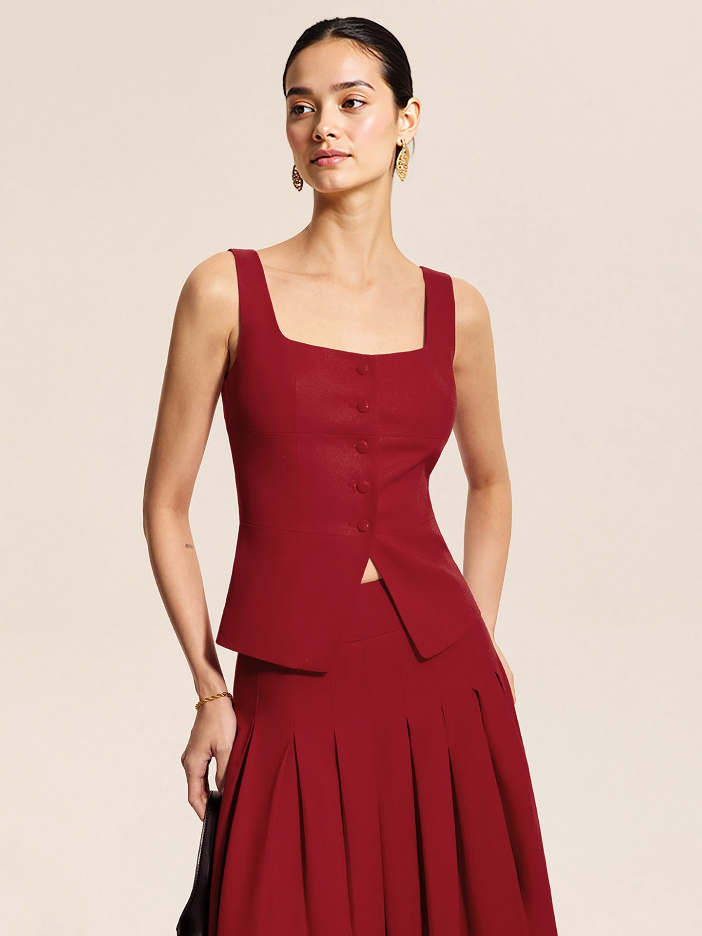 Cinched Sleeveless Two Piece Skirt Sets