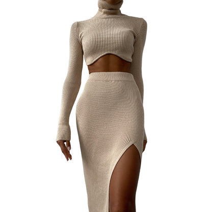 Thread Turtleneck & Irregular Asymmetric Skirt