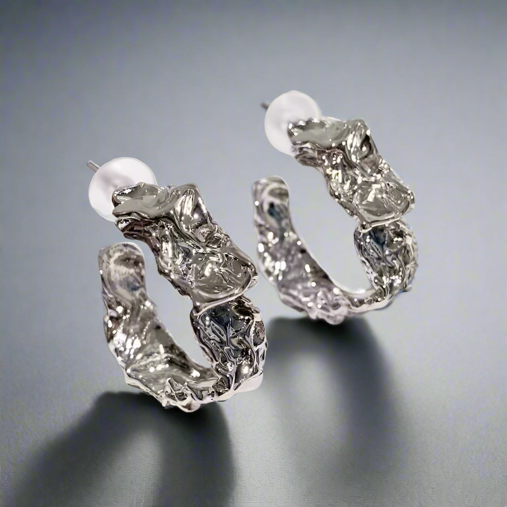 Metal Pleated Lava Earrings