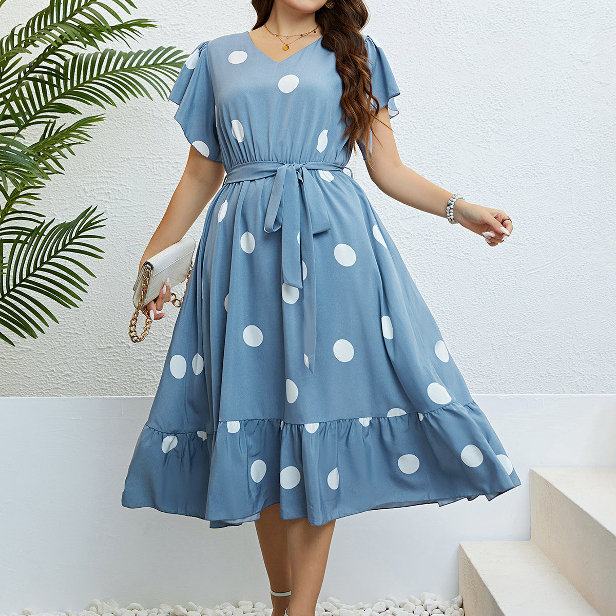 V neck Polka Dot Dress