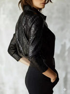 Long Sleeve Faux Leather Serpentine Top
