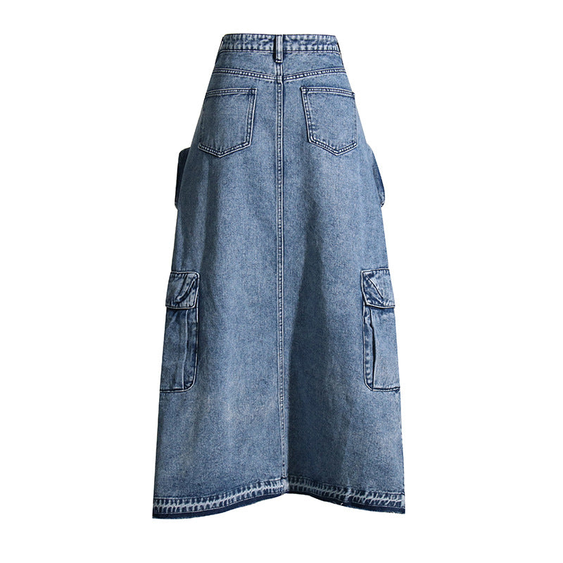 Cargo Front Slit Denim Skirt