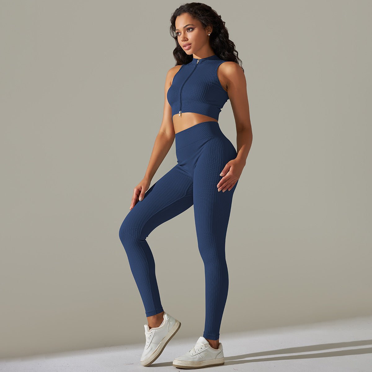 Knitted Zip Up Active Top & Pants Set