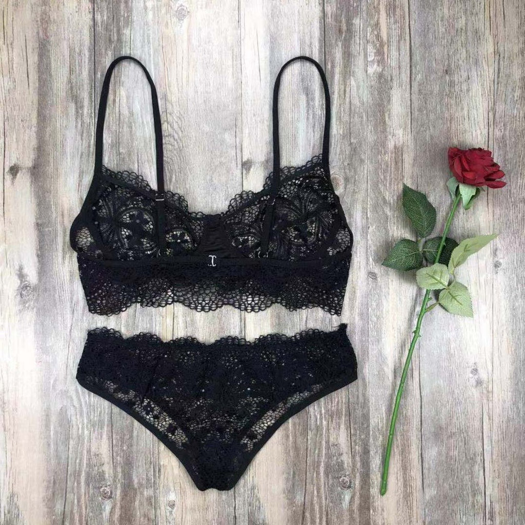 Embroidered Lace Lingerie Bra & Panties Set
