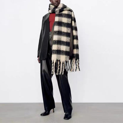 Thickened Plaid Thick Tassel Scarf