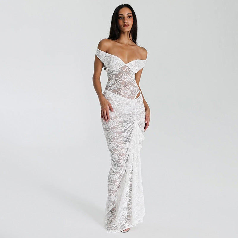 white Off Shoulder Two piece Lace Lux Set