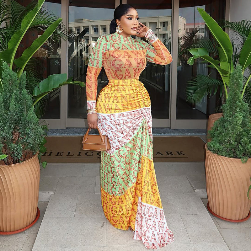 Elegant Printed Sheer Dress
