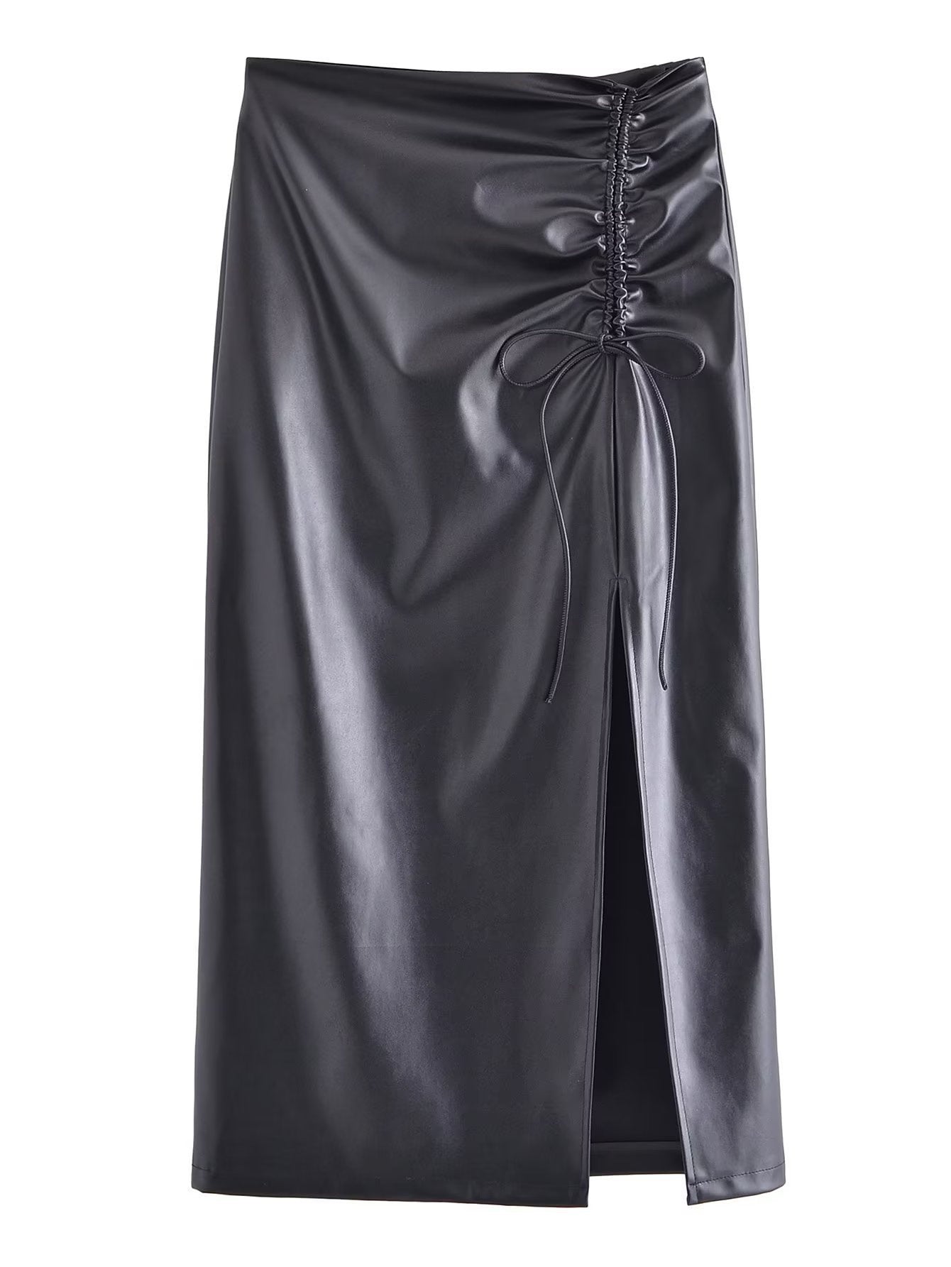 Urban Faux Leather Drawstring Ruffle Skirt