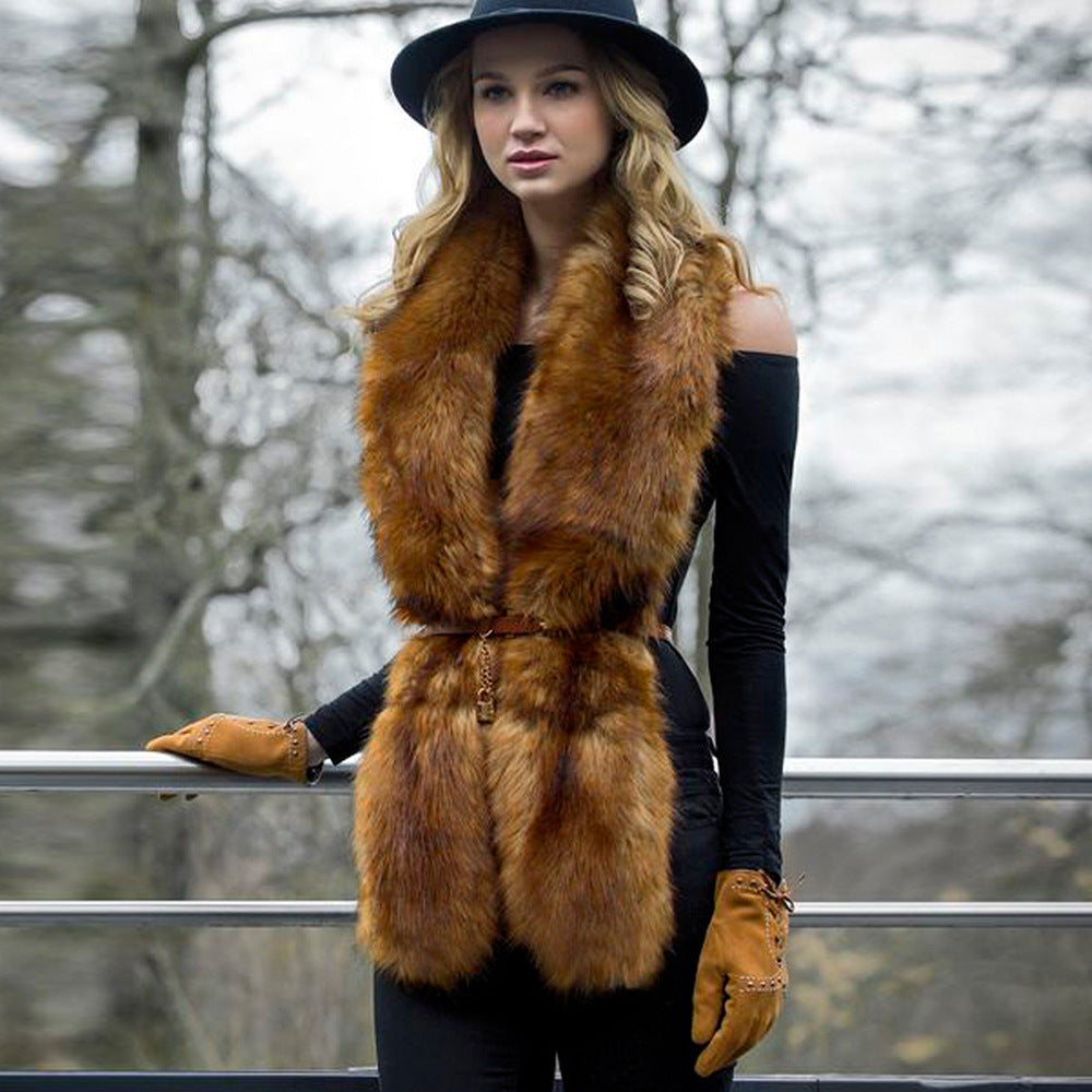Faux Fur Fox Fur Long Tied Vest