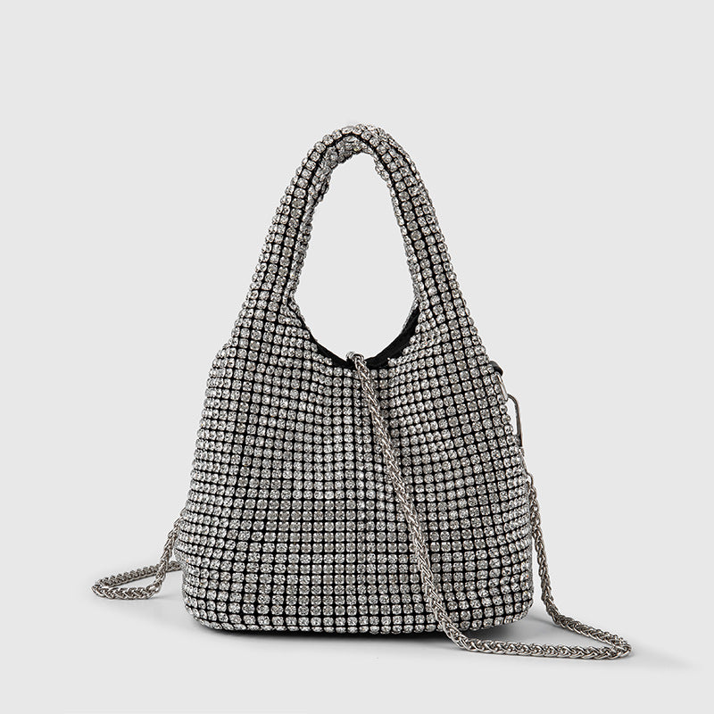 Silver Rhinestone Portable Bucket Bag