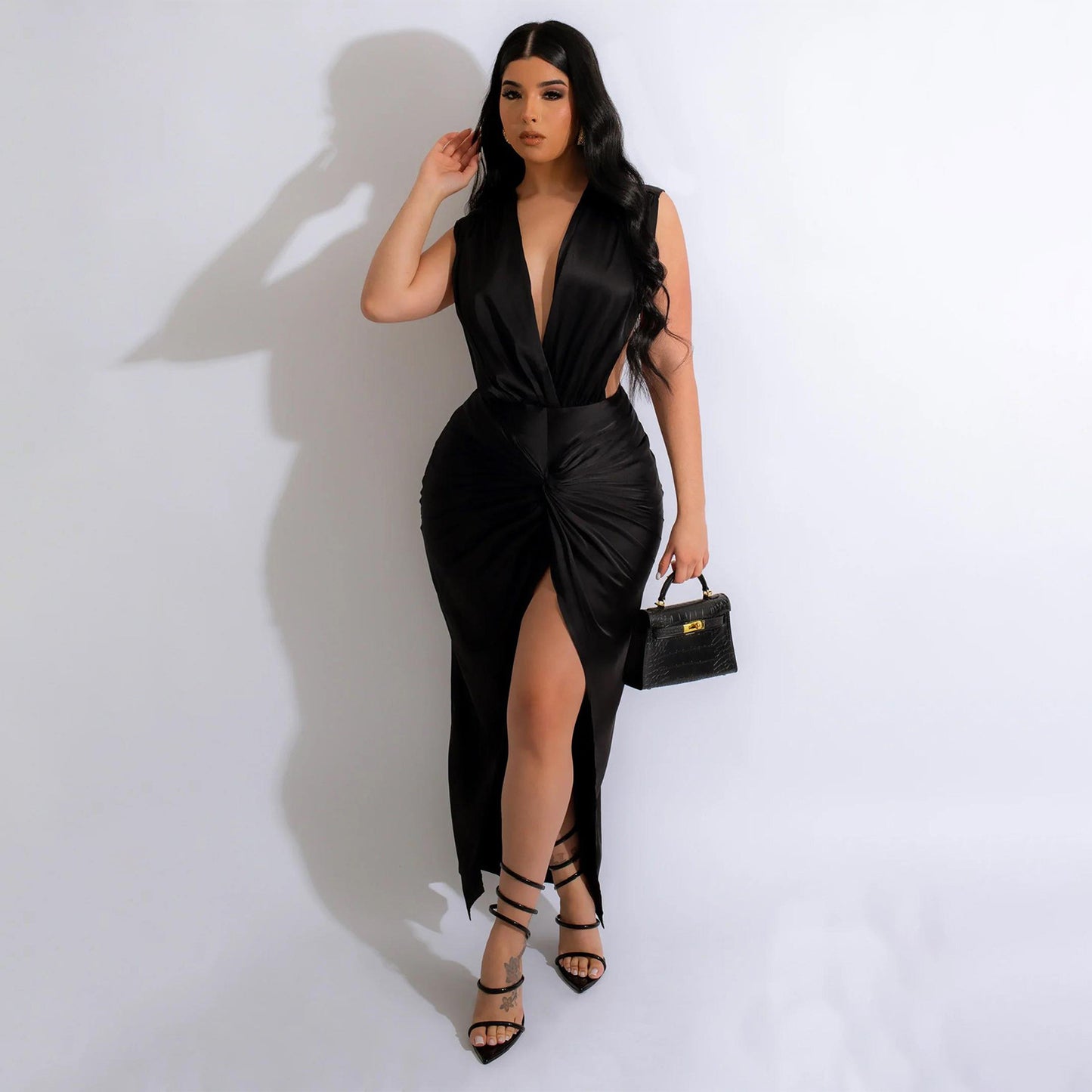 Summer Women Clothing V Neck Sexy Hollow Out Cutout Out Strap Sleeveless Dress Women