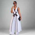 Camellia Bow Vest Wide Leg Pants Set