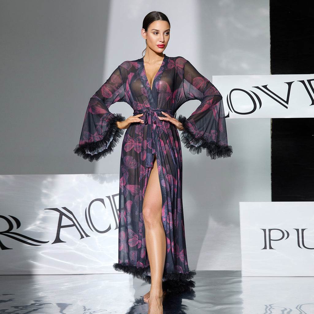 Big Bell Butterfly Lace Slit Robe