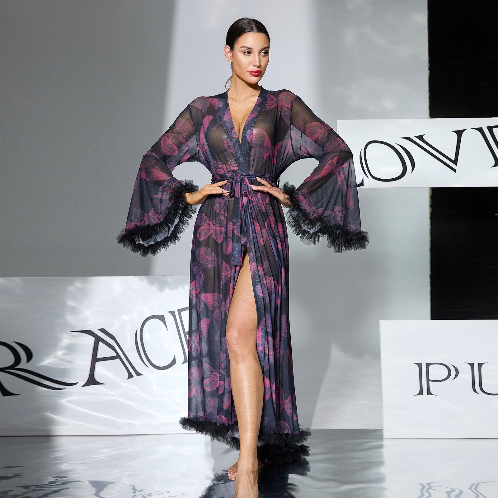 Big Bell Butterfly Lace Slit Robe