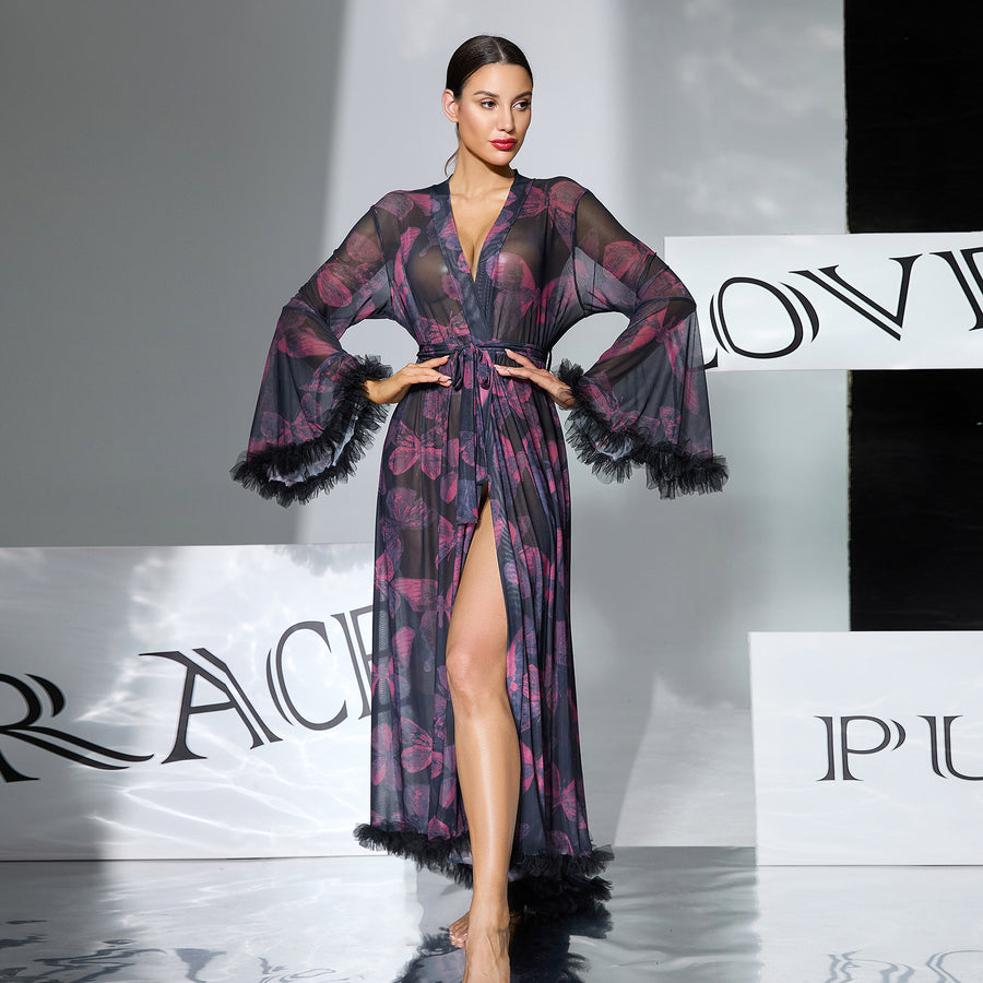 Big Bell Butterfly Lace Slit Robe