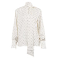 Ivory Polka Dot Satin Blouse – Elegant Long Sleeve Tie Shirt