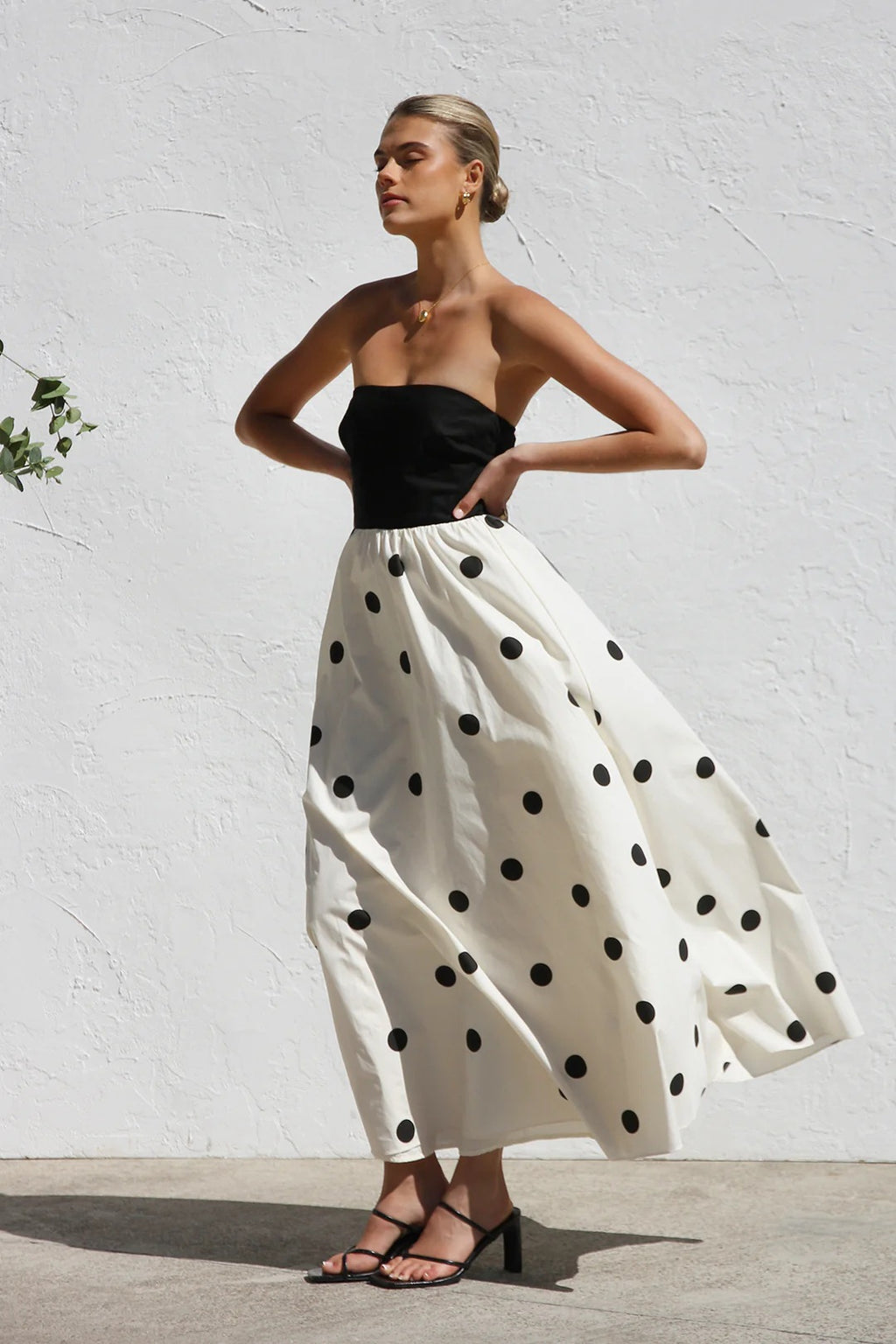 Spring Summer Polka Dot Printing Stitching Wrapped Chest A Swing Maxi Dress