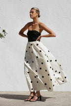 Polka Dot Strapless Midi Wrap Dress