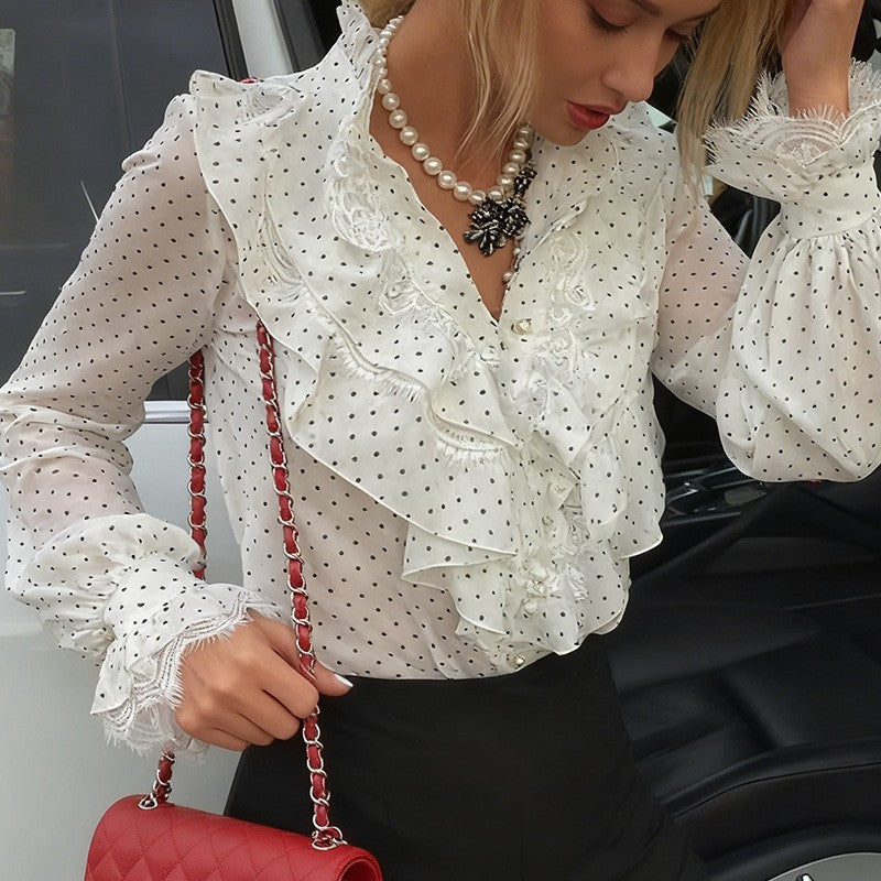Stylish Long Sleeves Polka Dot Blouse