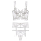 French Push up Beauty Back Polka Dot Embroidered Lace Bra & Panties Set