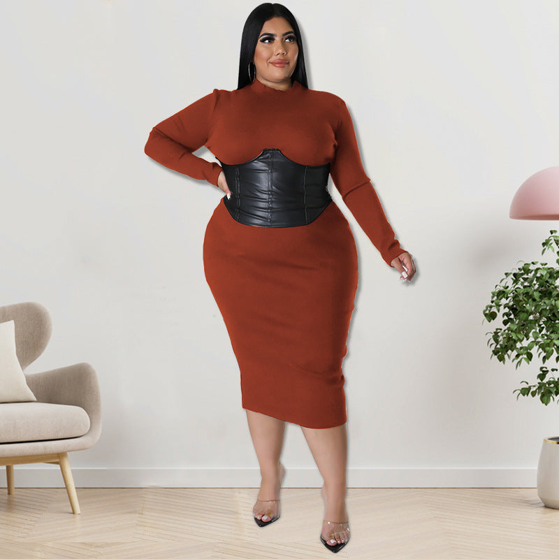 Plus Size Zipped Leather Dress