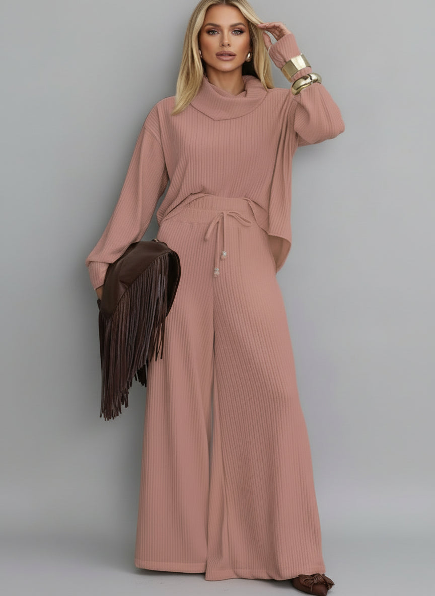 Casual Turtleneck & Loose Fitting Trousers Set