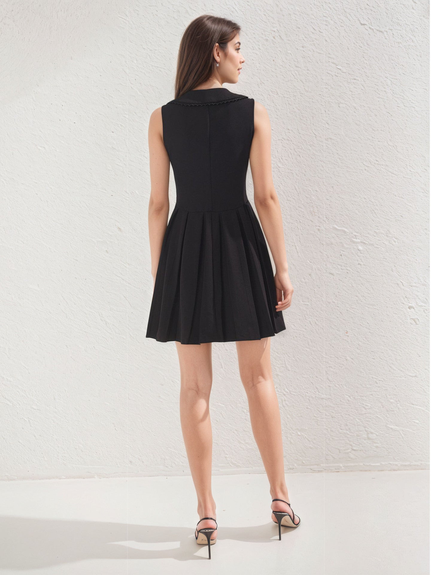 V neck Slim Fit Wide Hem Mini Dress