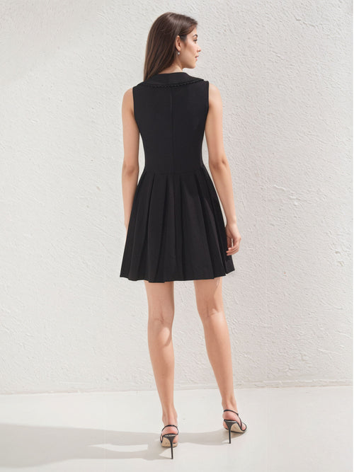 V neck Slim Fit Wide Hem Mini Dress