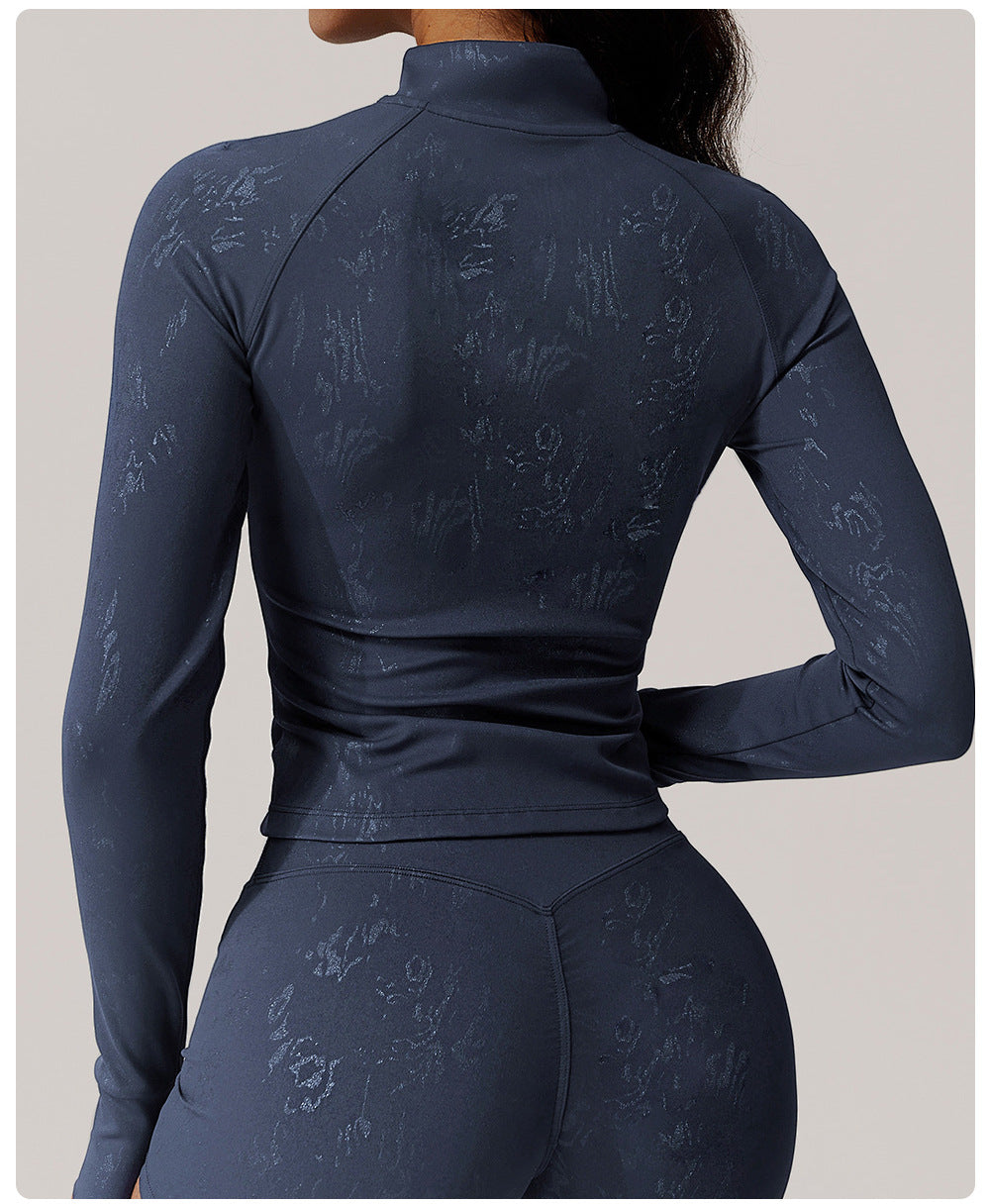 Silver Quick Drying Tight Long Sleeve Running Top Breathable Nude Feel Training Fitness Yoga Wear Coat Women