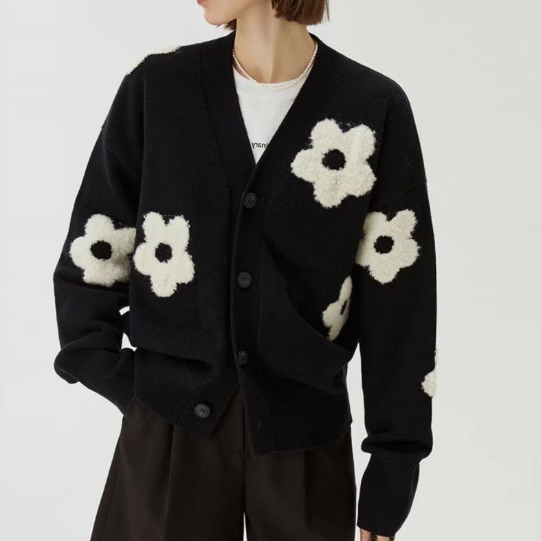 Three Dimensional Jacquard Knitted Cardigan