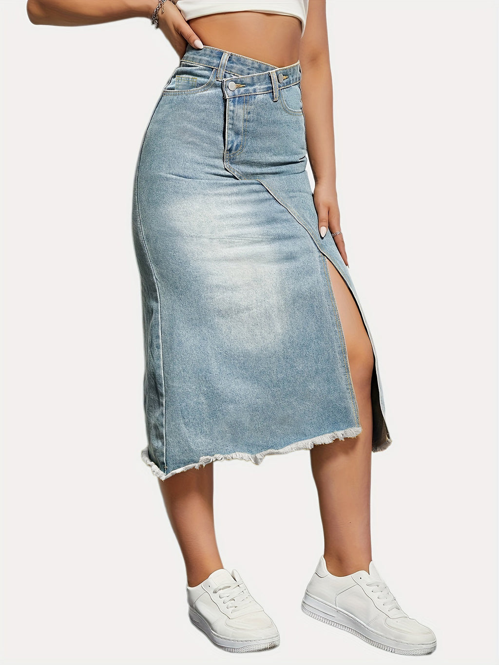 Retro Denim Side Slit Skirt