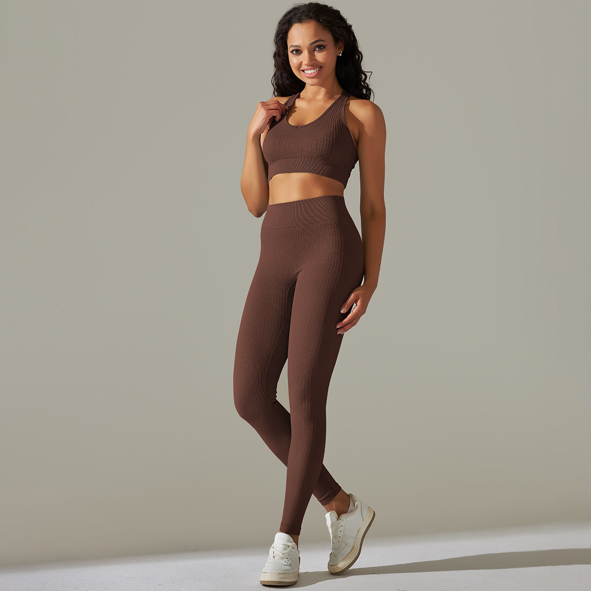 Skinny Knit Striped Two Piece Active Pants Set