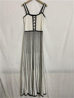 Retro Spaghetti Straps Striped Patchwork Knitting Dress