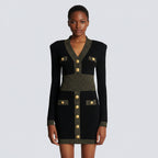 Classic Gold Button Trimming Knitted Dress