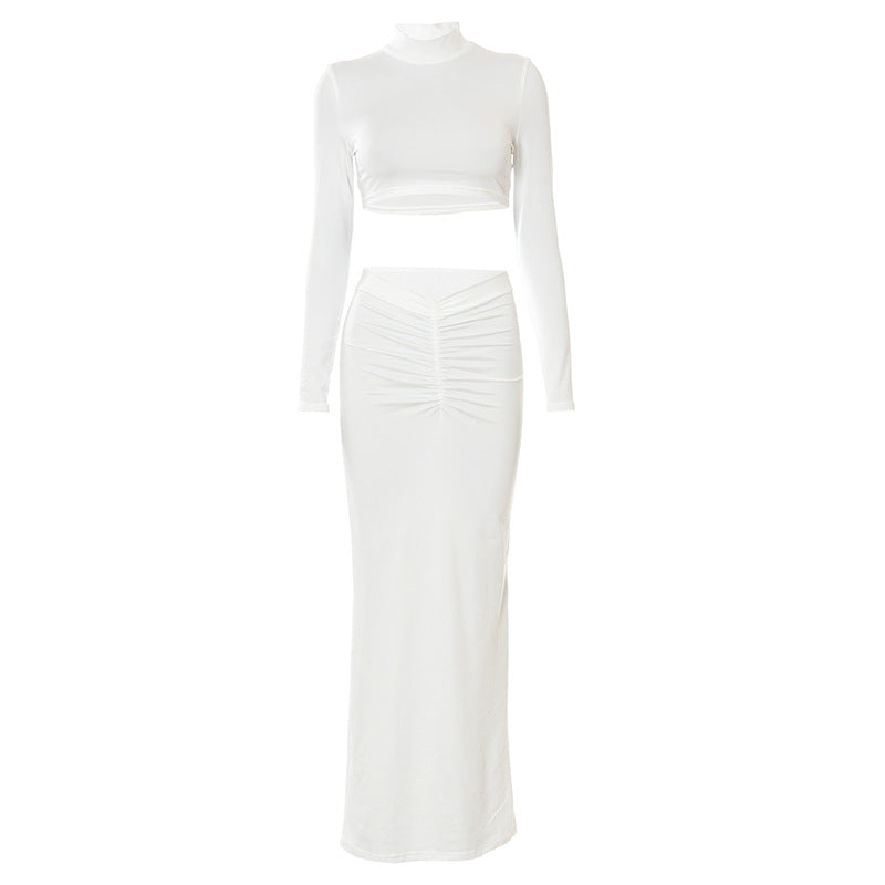 Turtleneck Top Pleated Skirt Set