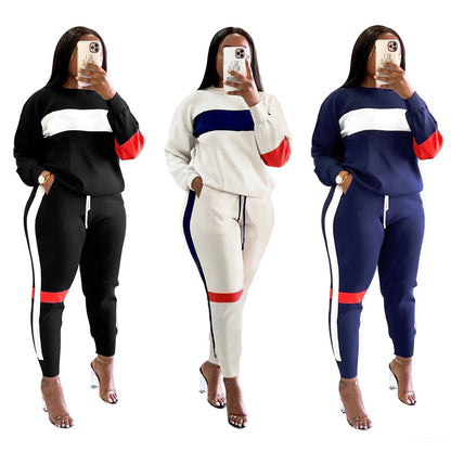 Women Clothing Sweater Patchwork Stripes Suit Sports Long Sleeve Casual Women Clothing