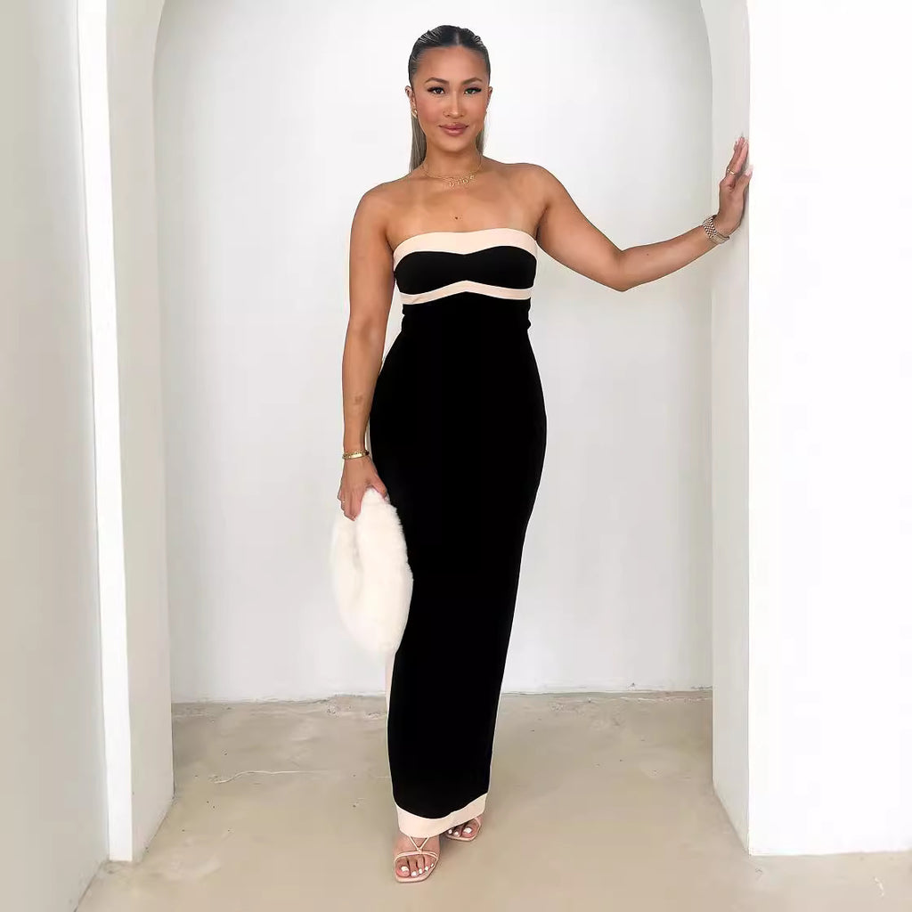Tube Top Black White Pencil Dress