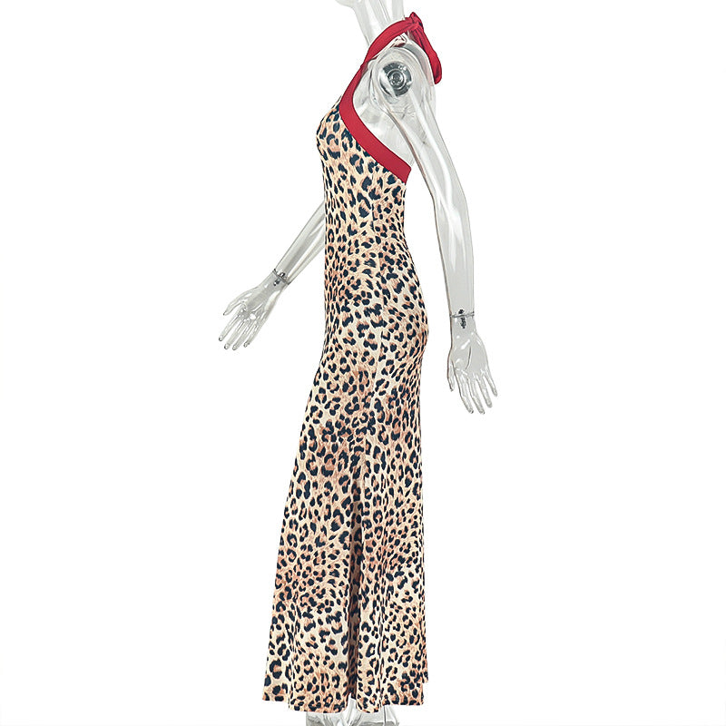 Leopard Print Halter Maxi Dress – Backless Bodycon