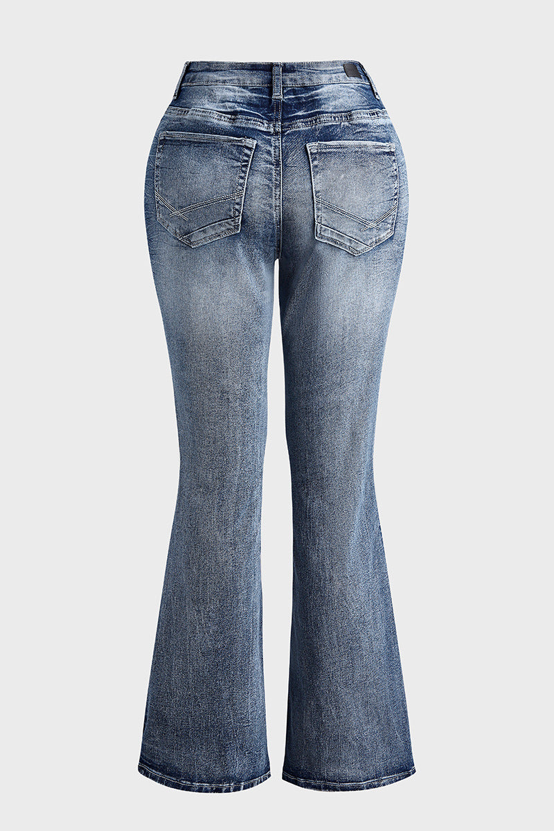 Ladies Vintage Embroidered Pocket Low Waist Jeans