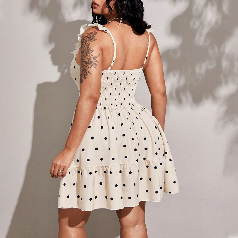 Curve Backless Polka Dot Halter Spaghetti Straps Dress