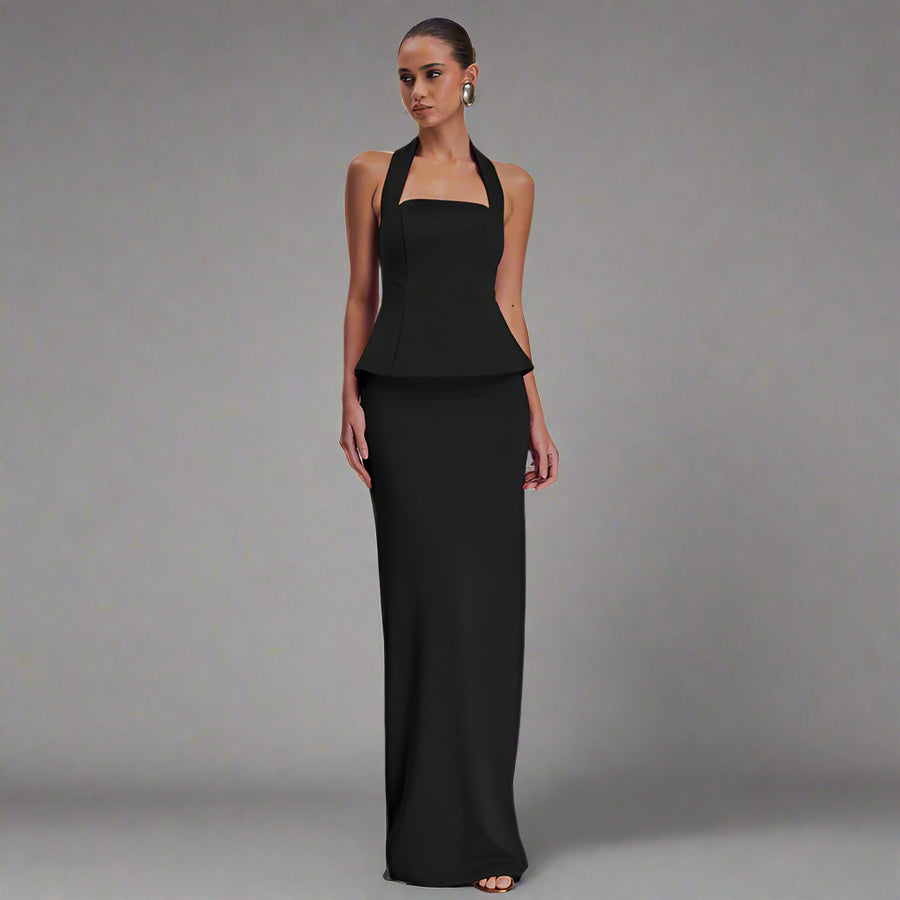 Halter Top Backless Black Maxi Dress