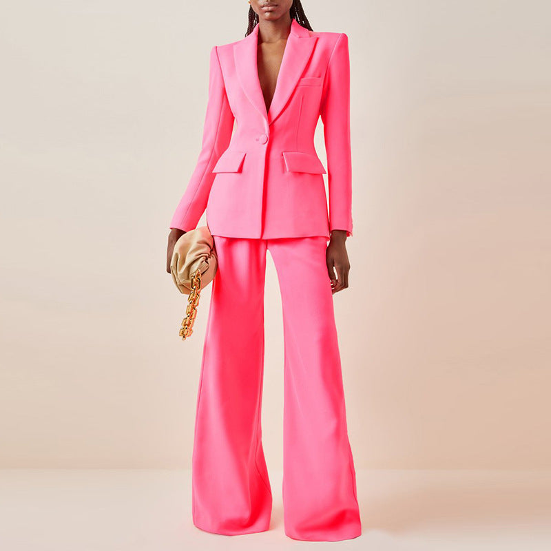 One Button Slim Blazer Bell Bottom Pants Suit