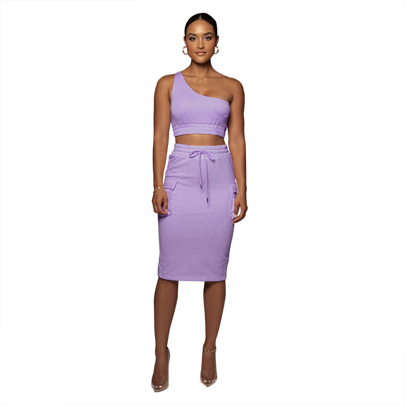One-Shoulder Top & Mid-Waist Hip Skirt Set
