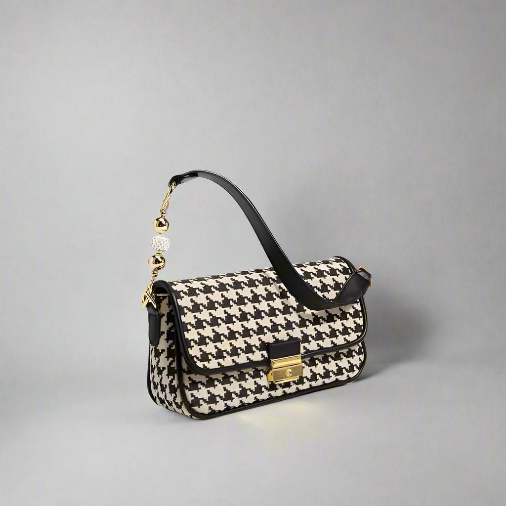 Houndstooth Print Shoulder Bag