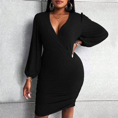 Curve Black Puff Sleeve Sheath Dress