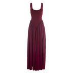 Solid Two Piece Sleeveless Chiffon Patchwork Slit Dress