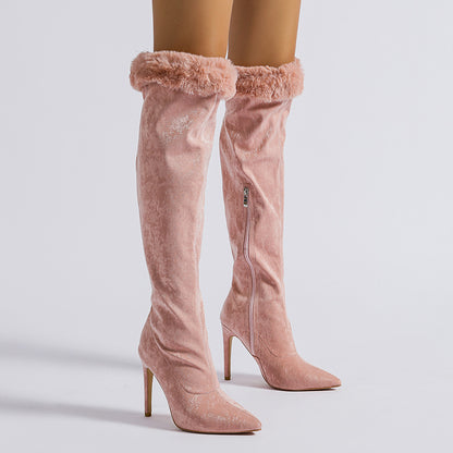 High Knee Leg Boot Large Tube Heel Boots