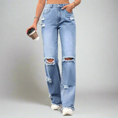 Ripped Straight Wide Leg Jeans