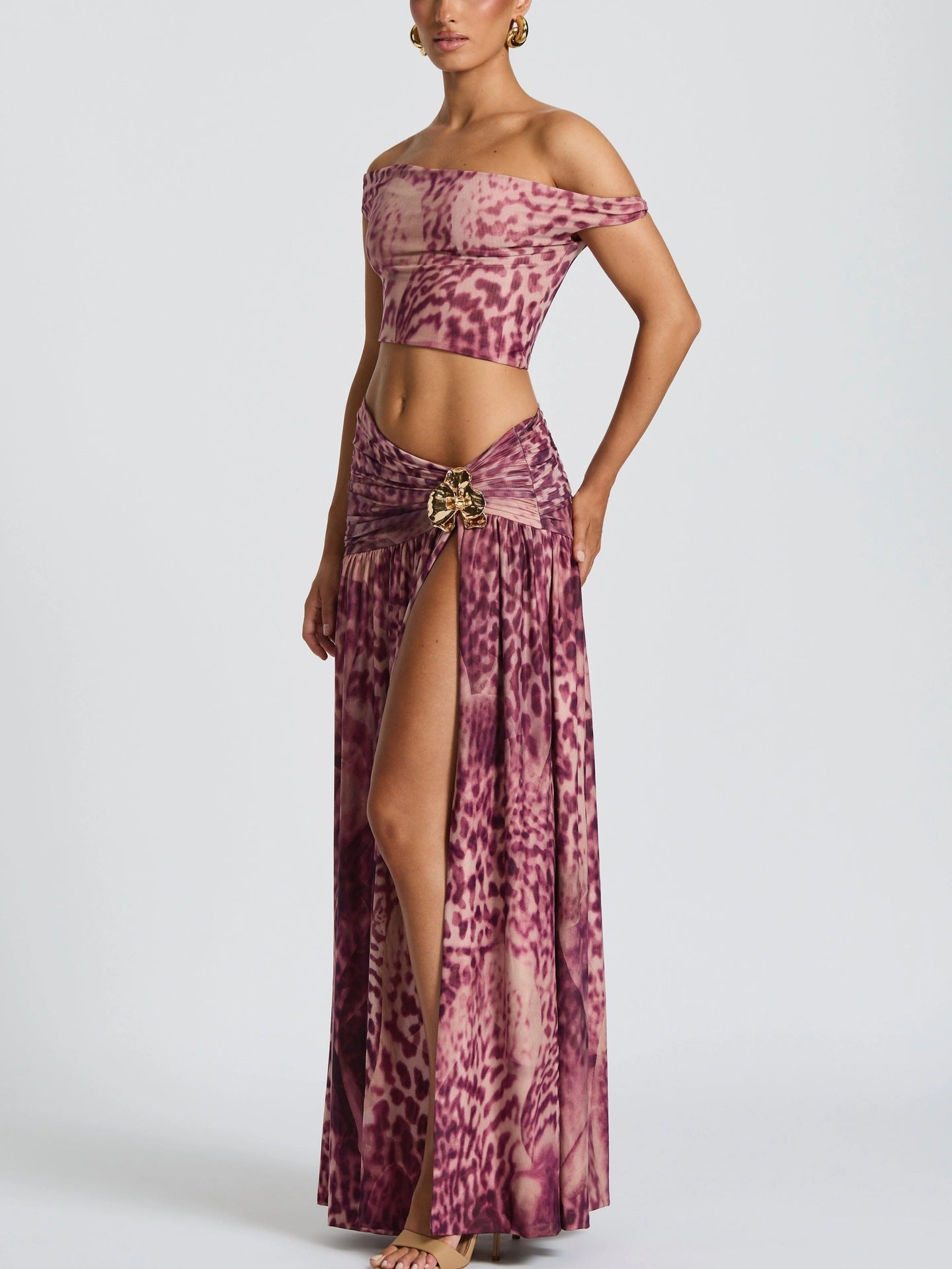 Oblique Shoulder Tops & Split Skirt Matching Sets